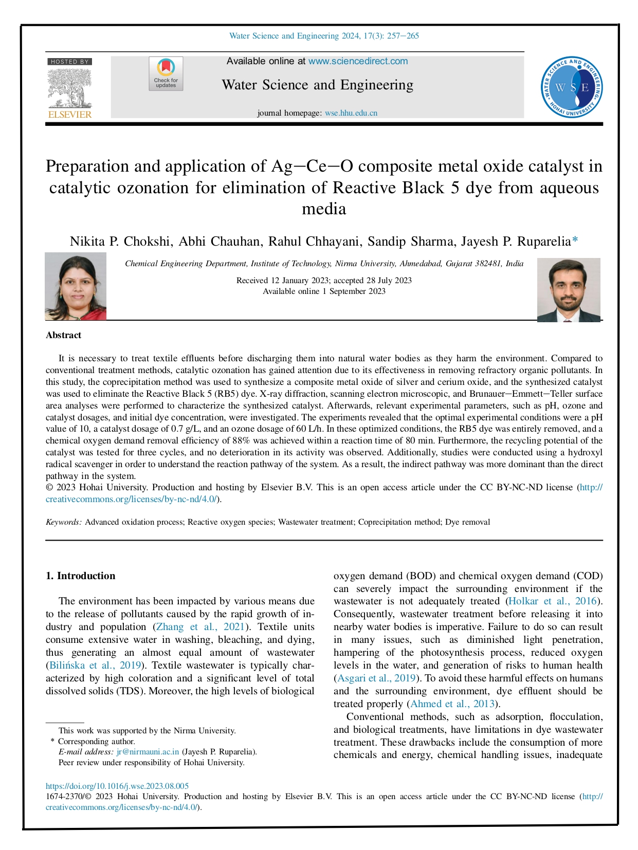 Preparation and application of AgeCeeO composite metal oxide catalyst in catalytic Ozonation for elimination of Reactive Black 5 dye from aqueous media