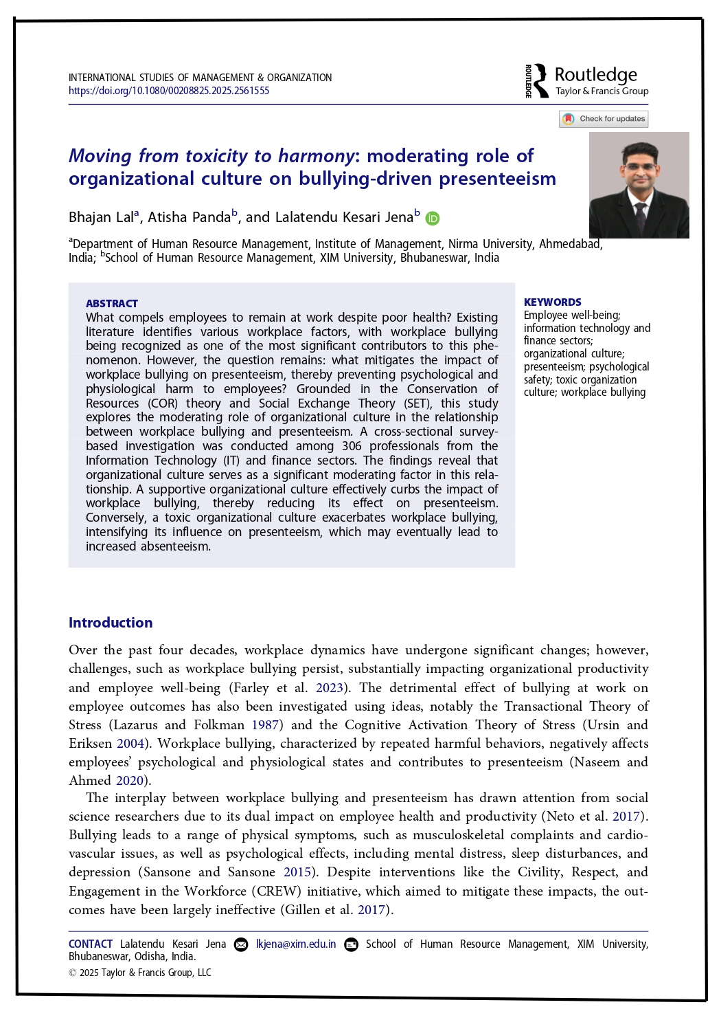 Moving from Toxicity to Harmony: Moderating Role of Organizational Culture on Bullying-Driven Presenteeism
