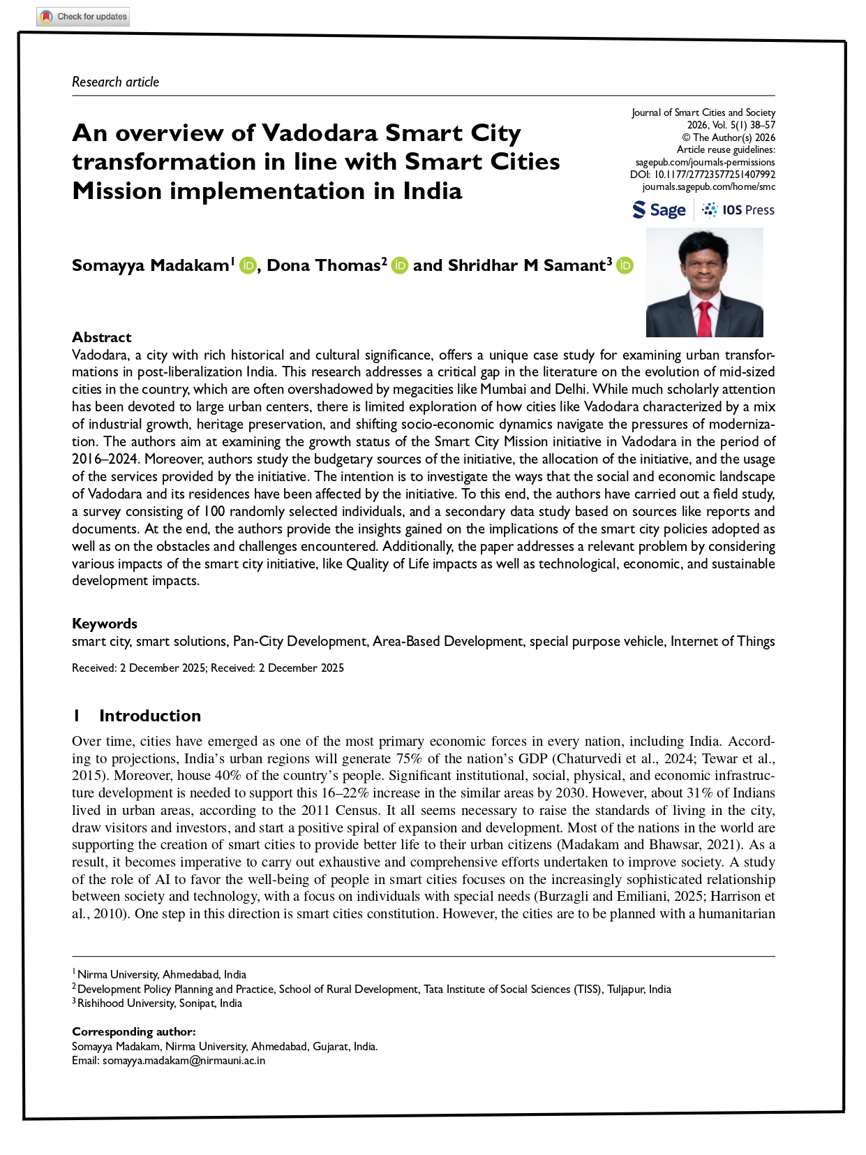 An overview of Vadodara Smart City transformation in line with Smart Cities Mission implementation in India