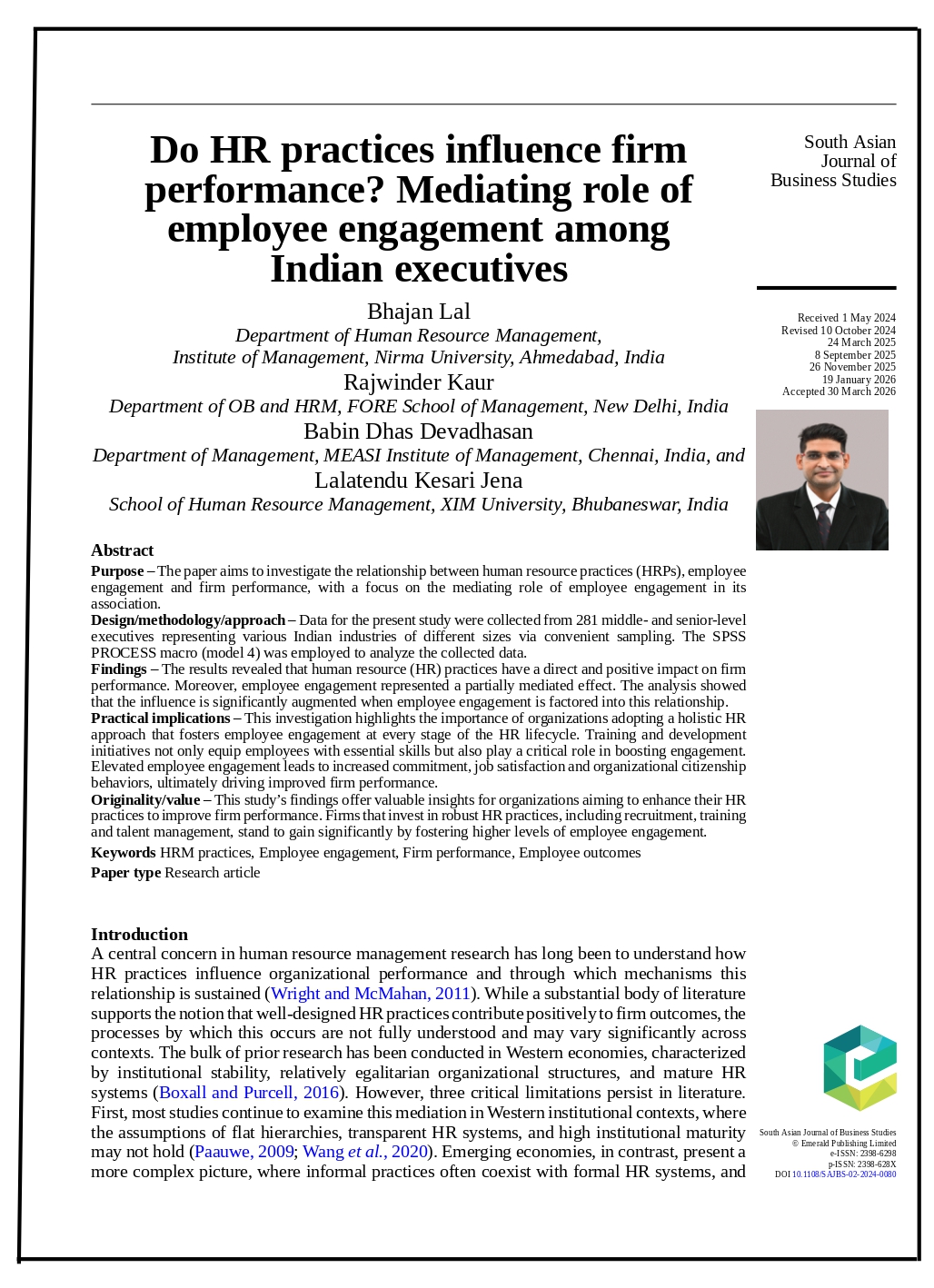 Do HR Practices Influence Firm Performance? Mediating Role of Employee Engagement Among Indian Executives