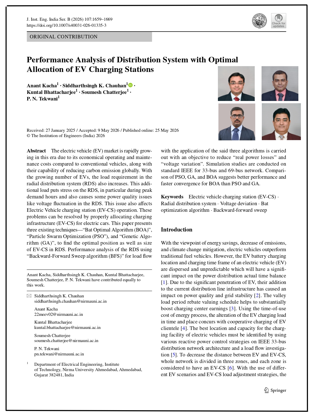 Performance Analysis of Distribution System with Optimal Allocation of EV Charging Stations