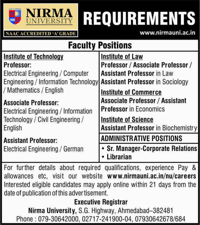 Recruitment for Librarian Post at Nirma University