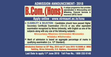Nirma University, BCOM – 2018 Admissions Open