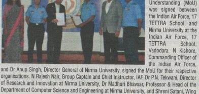 Indian Air Force and Nirma University Signs MoU (Newspaper Clipping)