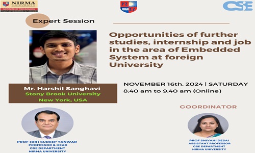 Expert Lecture by Mr. Harshil Sanghavi, Stony Brook University, New York, USA