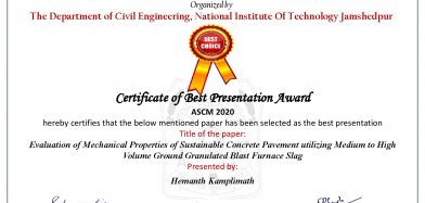 Best Presentation Award received by Prof.Hemanth Kamplimath