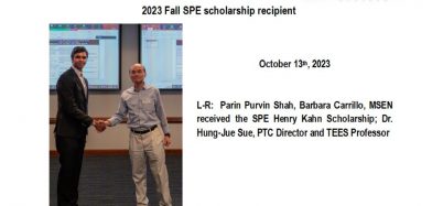 Parin Shah alumnus of 2021 received the prestigious SPE Henry Kahn Scholarship.