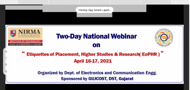 GUJCOST sponsored Two-Day National Webinar on ?Etiquettes of Placement, Higher Studies & Research (EoPHR)?